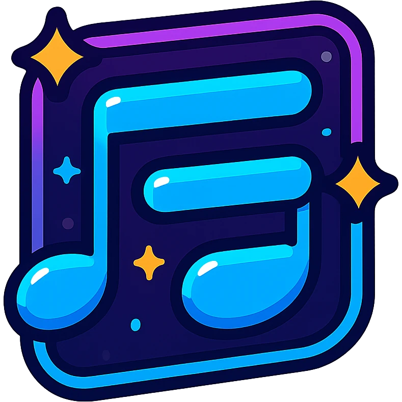 animated lyrics icon with dark purple, blue, and black base, bright accents, complex gradients, stars, bright neon border, modern recognizable abstract lyrics symbol, subtle glowing and moving stars neon effects, sophisticated futuristic style emoji