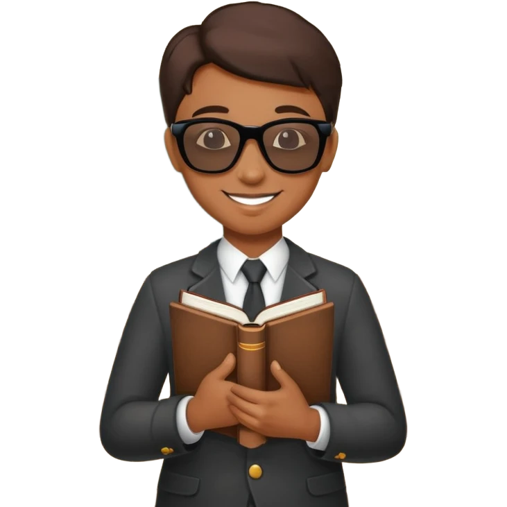 cool teacher wearing sunglasses smiling holding a book in a classroom emoji