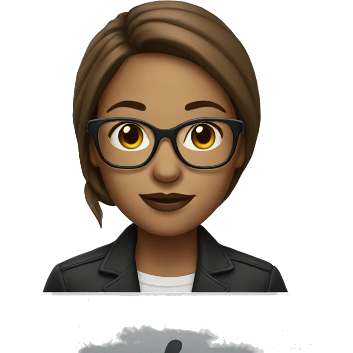 woman with fair skin long brown hair square glasses on laptop emoji