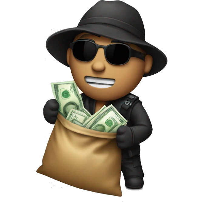Robber with money bag on back emoji