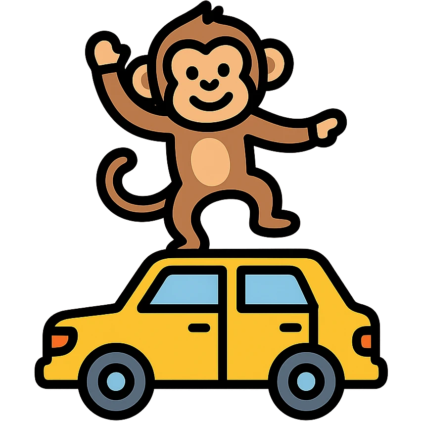 color outline icon of monkey dancing on a car emoji