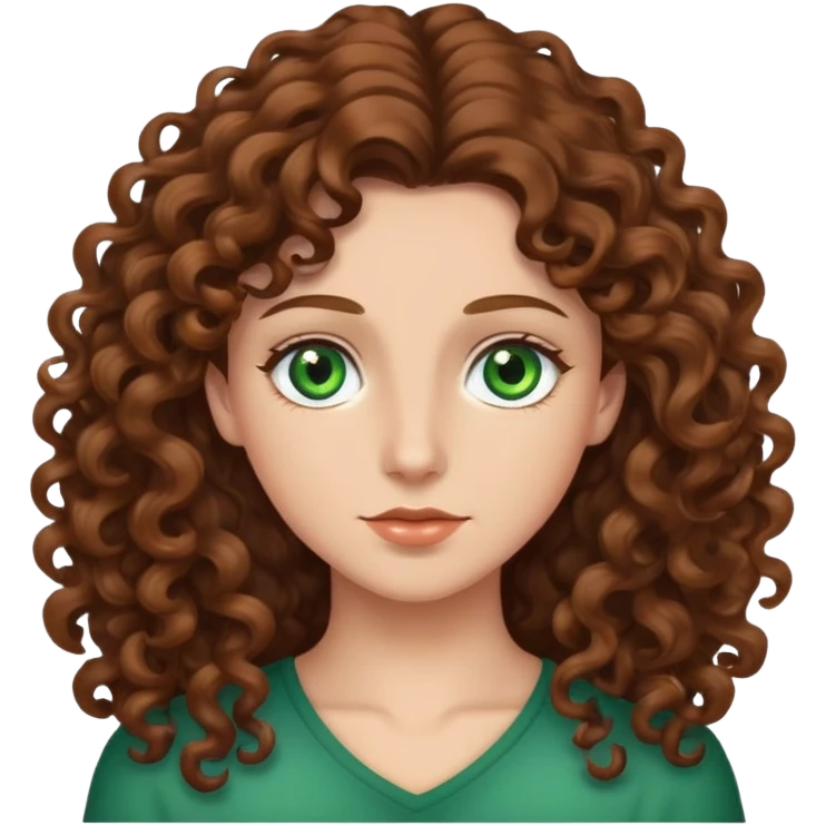 Long Brown side part curly hair side part green eyes emoji