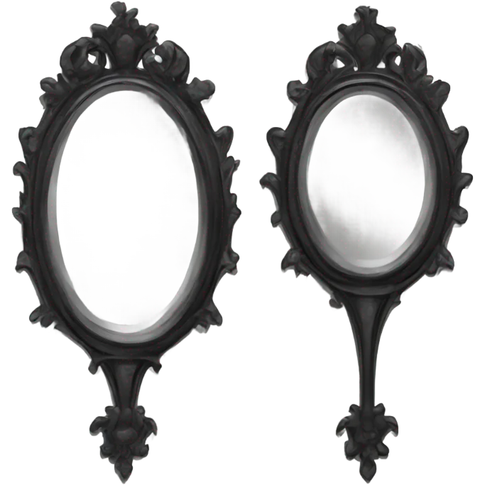 "A Victorian-era Gothic mirror with a black frame, gray-tinted glass, and a red ruby accent."
 emoji