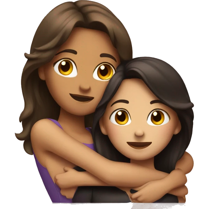Two brunette girls hugging emoji