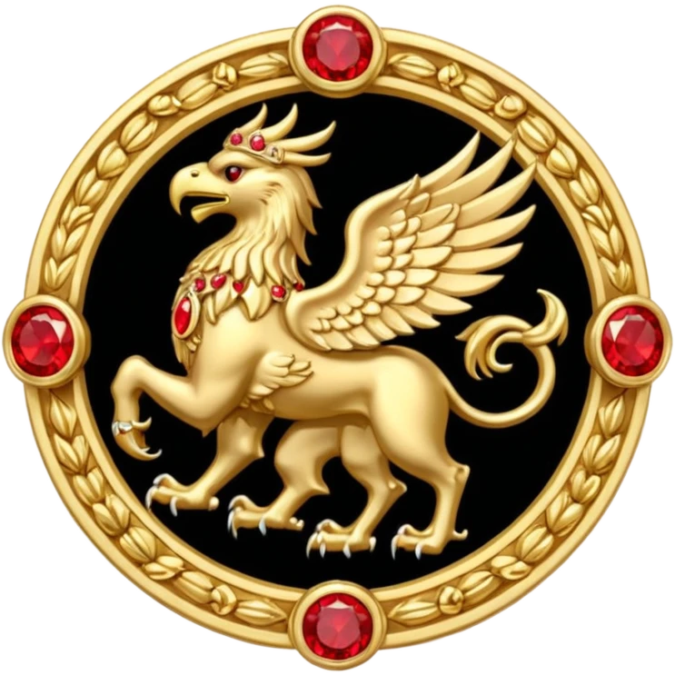 Golden griffin crest / brosch in a circle with red gems and no background emoji