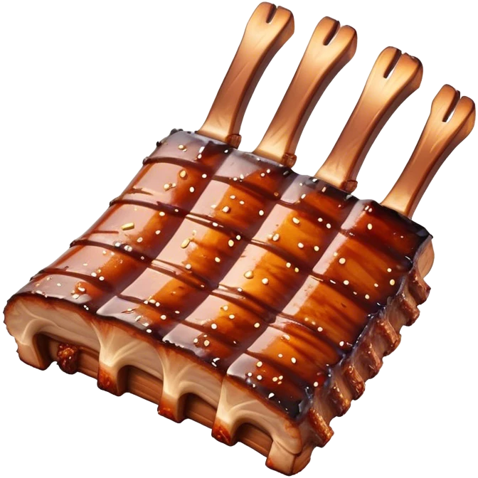 Cinematic Realistic Barbeque Ribs Dish Emoji, depicted as succulent, slow-cooked ribs with a sticky smoky glaze rendered with rich textures and dynamic, appetizing lighting. emoji
