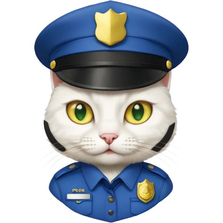white cat police, yellow and green eyes emoji