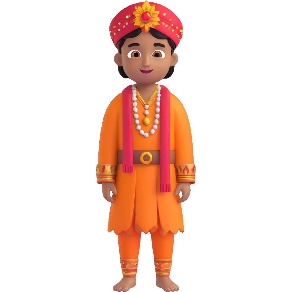 brother emoji, traditional Indian boy, festive attire, happy, warm colors, isolated on white background emoji