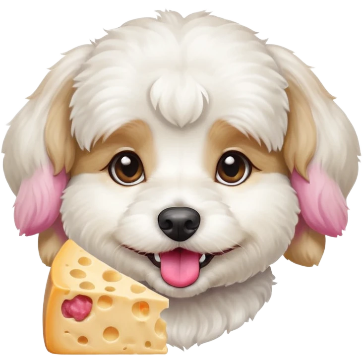 white dog cavachon stay and want to eat cheesee emoji