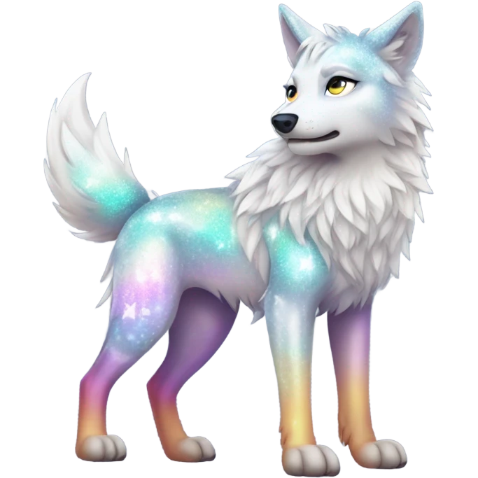 Colorful Shiny Sparkly Fionbri-Falvie-sparkle-wolf-sona full body with intricate markings emoji