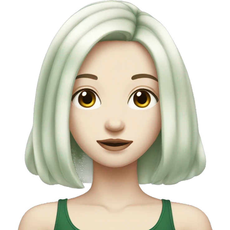 Pale skinned girl with medium length dark green hair emoji