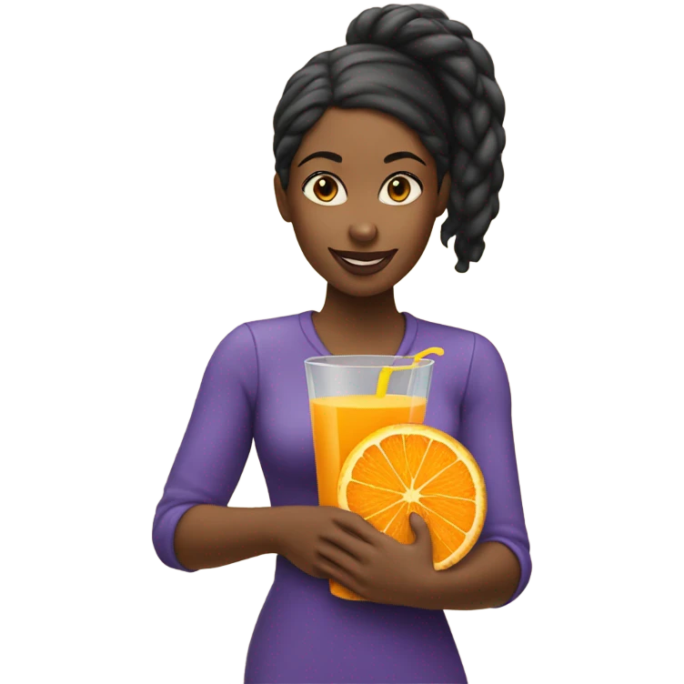 Black woman with pony tail holding an orange juice and a cookie emoji
