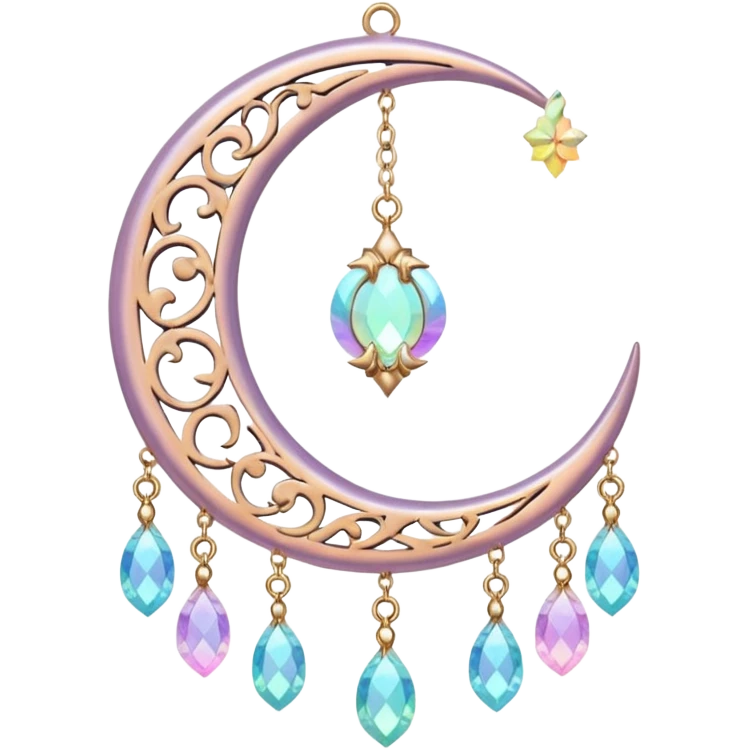 glossy Pastel iridescent crystal crescent damask moon suncatcher emoji
