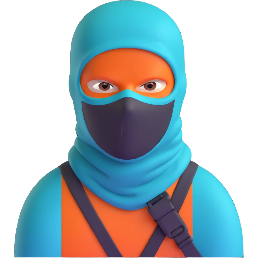 menacing robber with teal and orange balaclava emoji