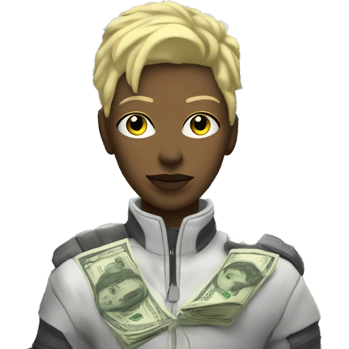 cyber punk in front of  pile of cash emoji