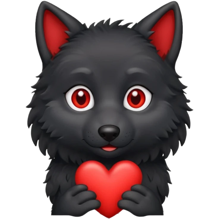 cute black wolf holding a heart emoji