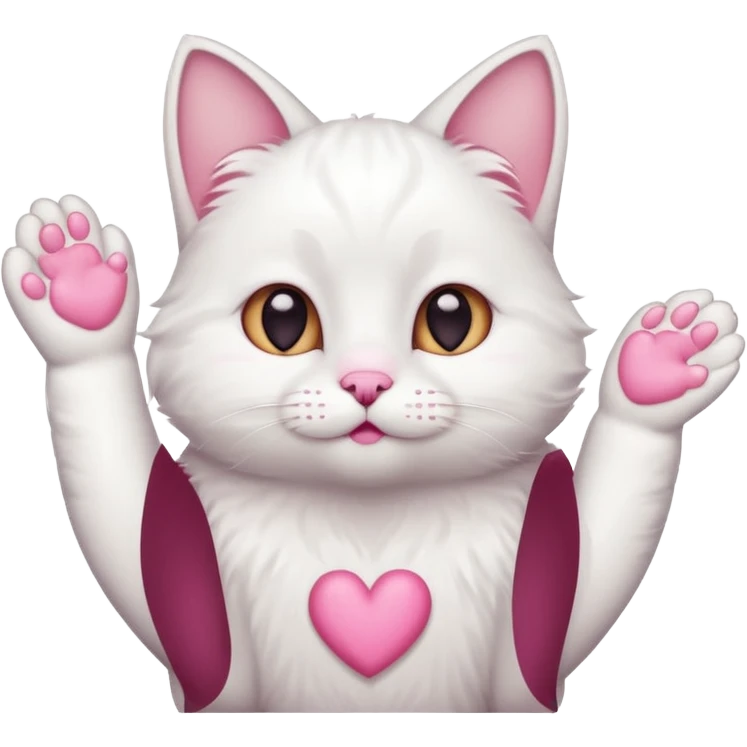 Cute white cat making heart shape with his hand above the head like this🙆‍♂️ emoji