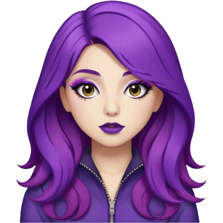 Charly xcx with long hair and full glam makeup, purple hair emoji