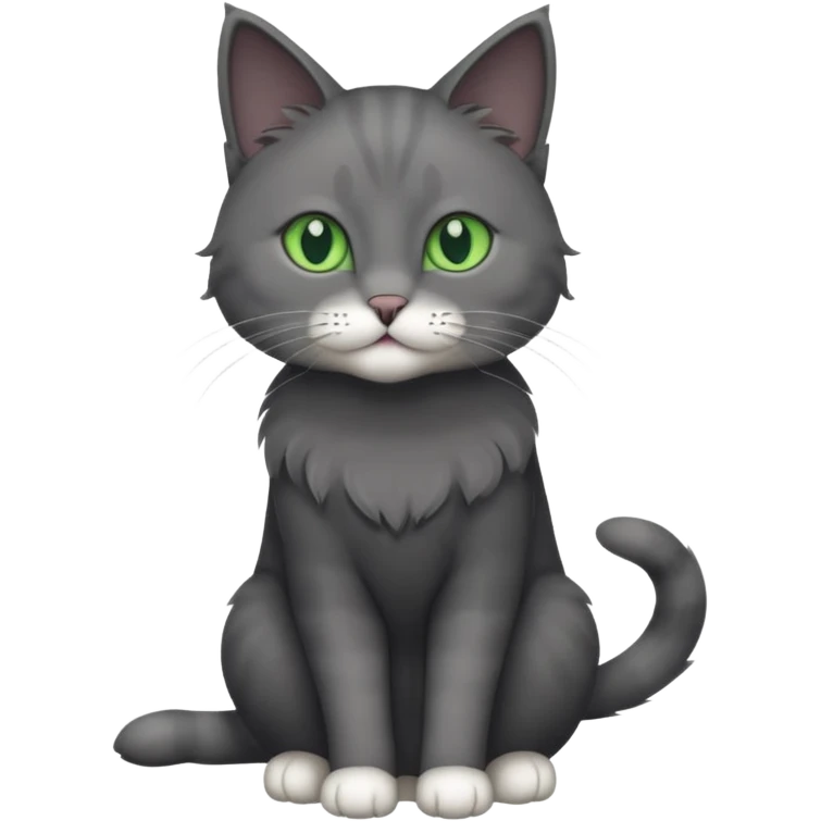 full body solid dark grey cat with green eyes, white paws and white whiskers emoji