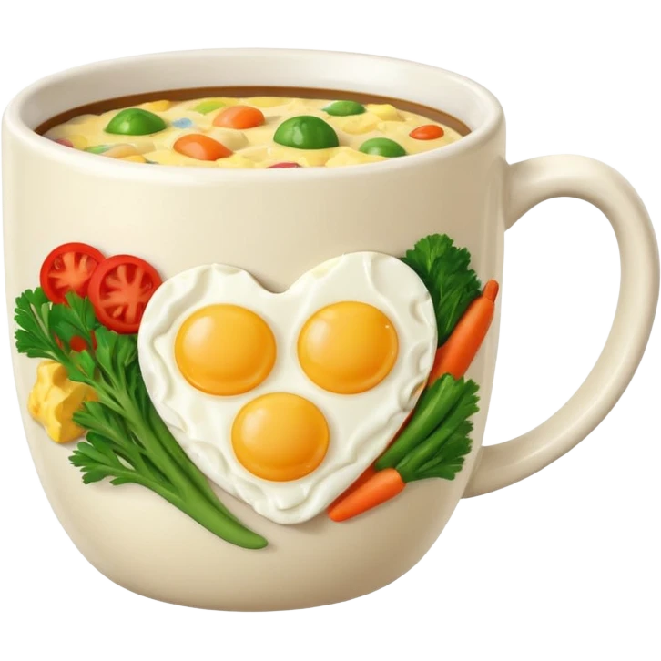 eggs with veggies and one coffee in cute mug on the side emoji
