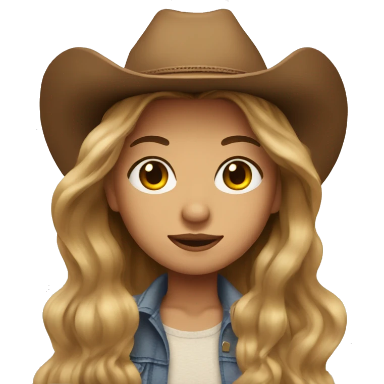 Girl with long light brown hair and cowboy hat with big lashes  emoji