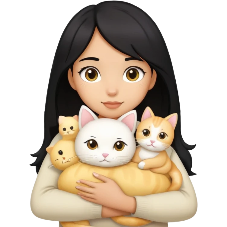 黑长发女生抱着一只布偶猫，这只猫是白色和浅黄色的 emoji