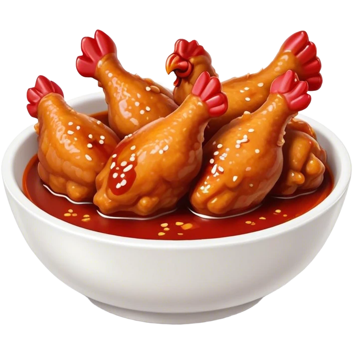 Korean Fried Chicken Cinematic Realistic Korean Fried Chicken Dish Emoji, depicted as bite-sized chicken pieces generously coated in a glossy, spicy sauce, in a bowl. emoji