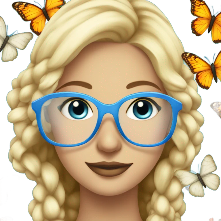 Gorgeous blond lady blue eyes with flowers and butterflies wearing glasses  emoji