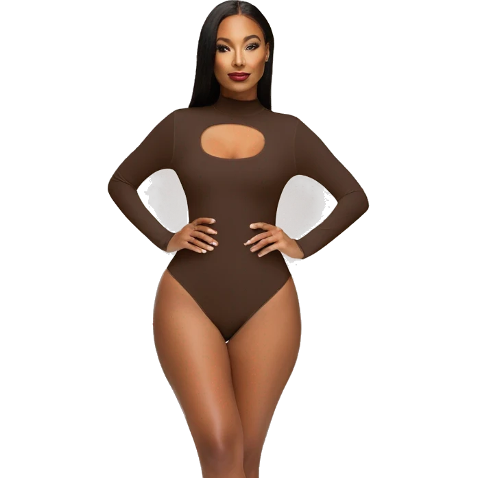brown long sleeve closed neck shapewear bodysuit emoji