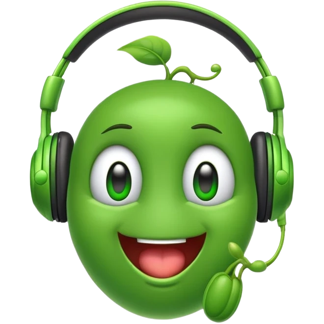 excited green pea with headphones emoji