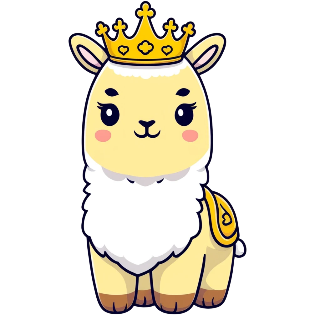 white fluffy king alpaca wearing a golden crown emoji