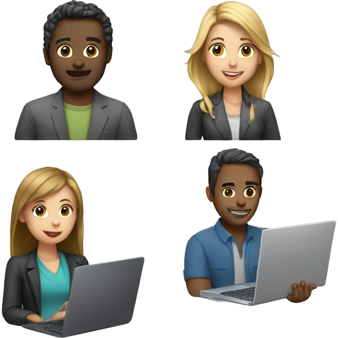 2 girl and 3 man with laptops  emoji