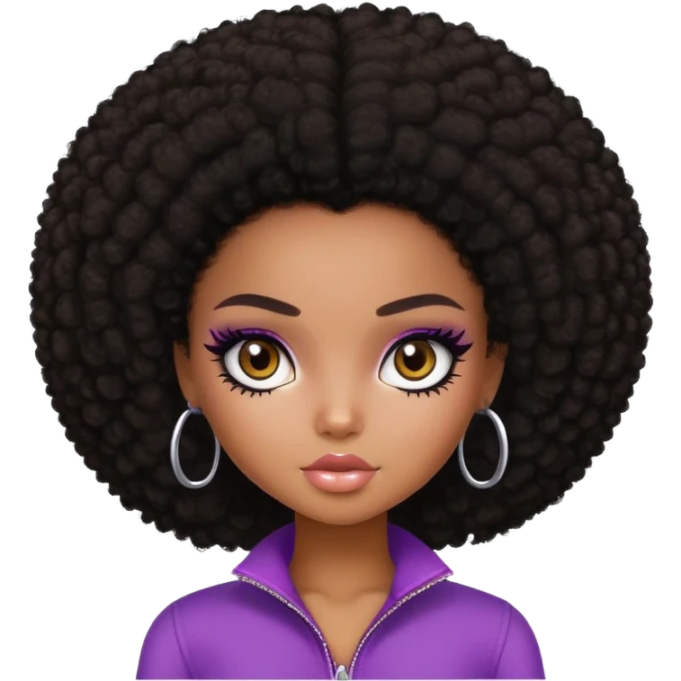 pretty bratz girl, dark ami dark brown afro, dark brown eyes, black eyeliner, deep brown skin emoji