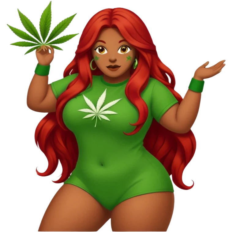 Thick woman twerking with long red hair and green 420 outfit emoji