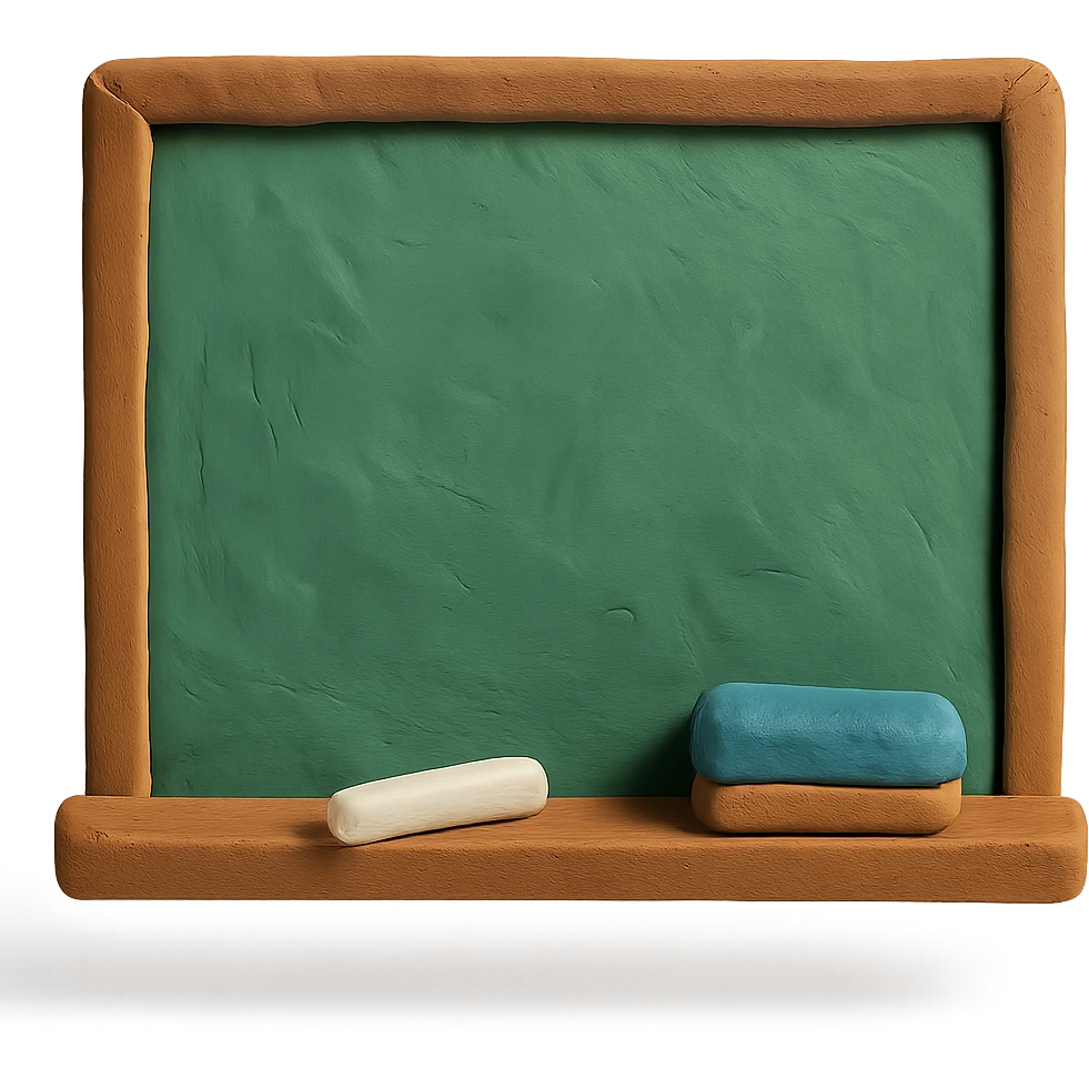 claymation style classroom chalkboard with chalk and eraser emoji