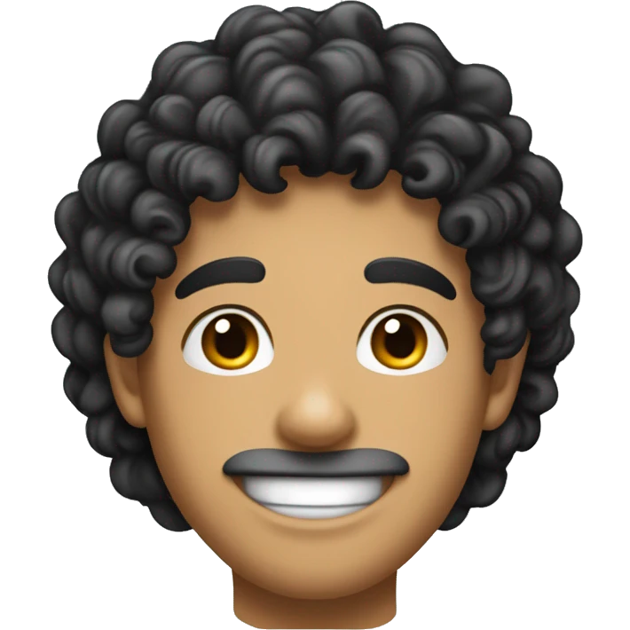 young hispanic guy with very curly long black  hair and no beard or mustache, and with sweet smile, just lips, no teeth emoji