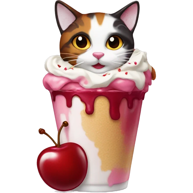 Cherry sundae with calico cat emoji