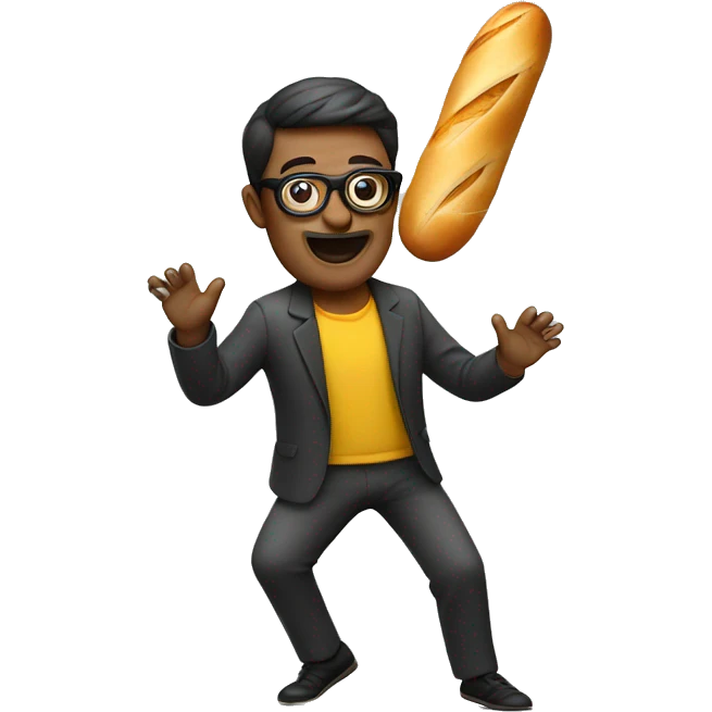 Dancing man with glasses and has a baguette  emoji
