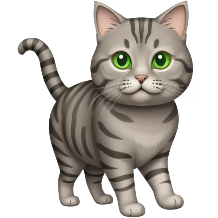 Slightly chubby Gray tabby cat with green eyes walking emoji