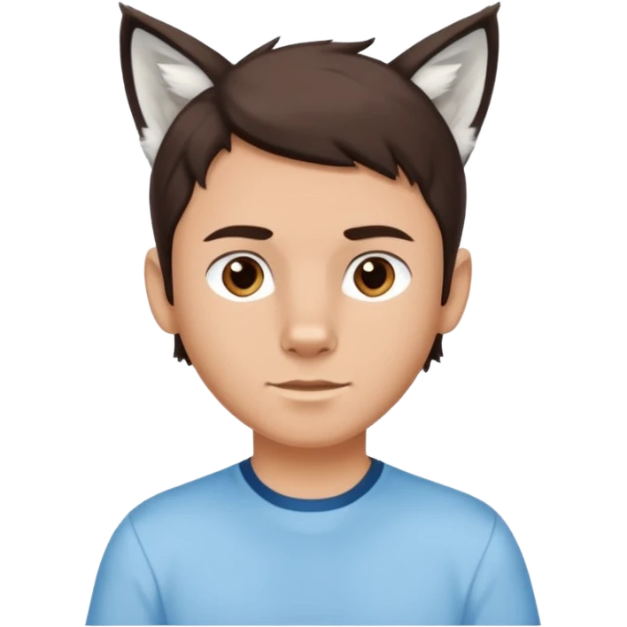 White boy with dark brown hair and white lynx ears emoji