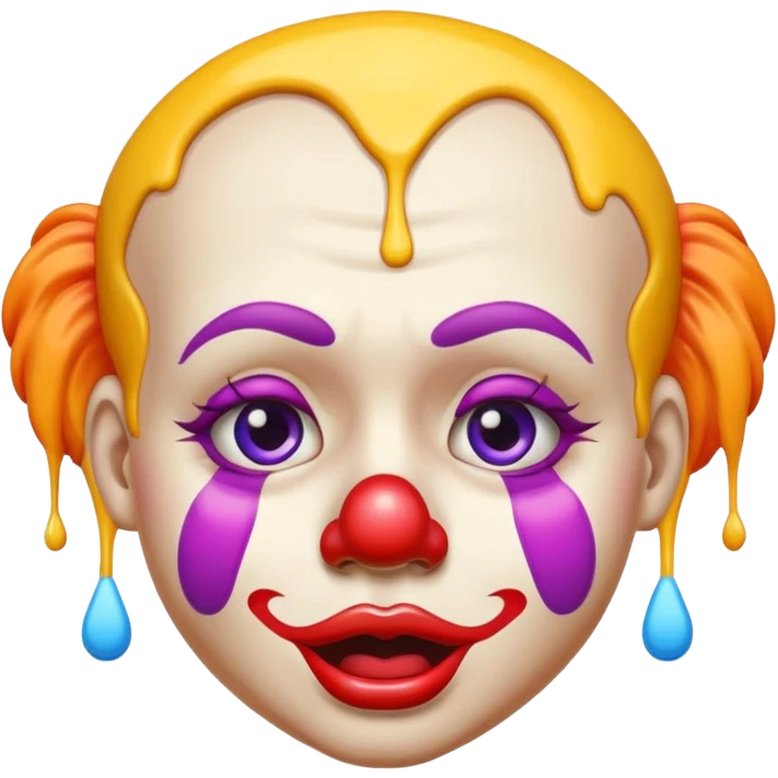 clown face with melting effect inspired by melting face and clown emoji, colorful makeup, sagging features, playful yet exhausted expression, emoji style emoji