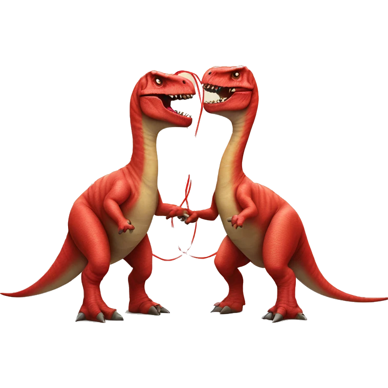 Two dinosaurs in red string emoji