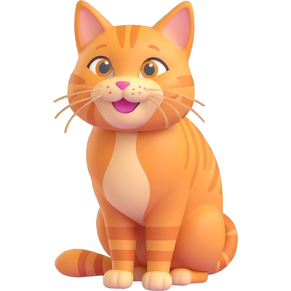 3d style cat, standing, orange tabby, smiling emoji