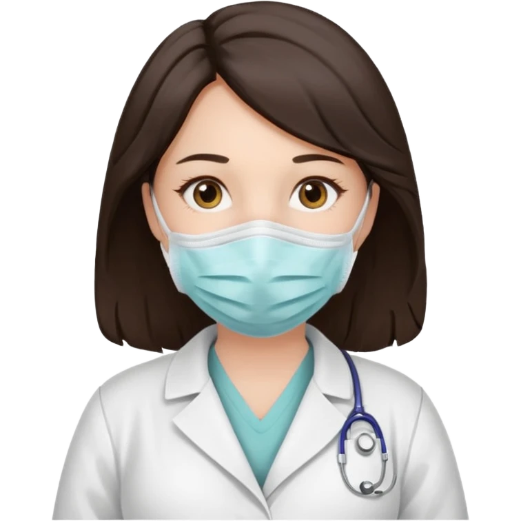 a pregrant lady with dark brown hair? Hair lengt above shoulder, wearing medical face mask emoji