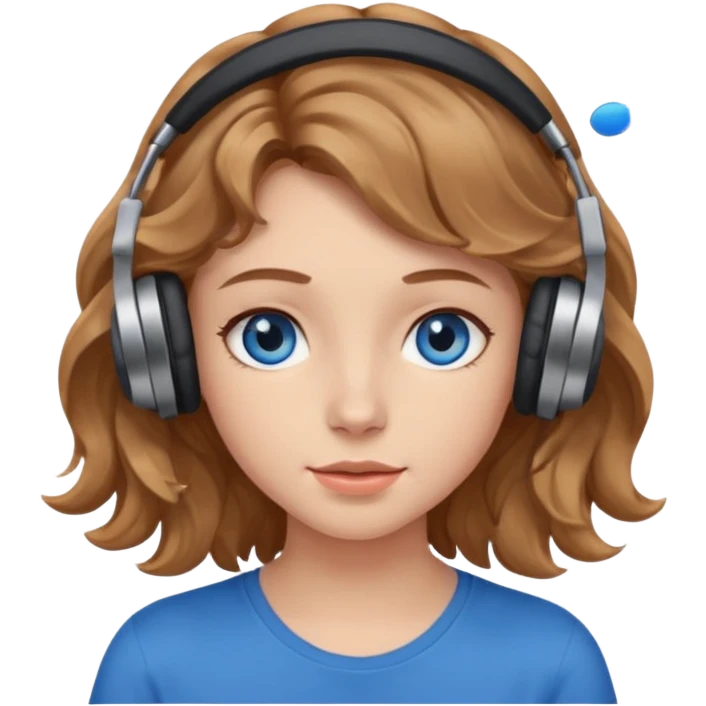 Girl with light brown wavy hair and blue eyes who loves music emoji