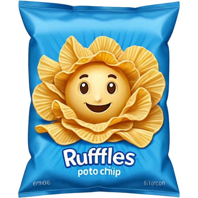 Draw a Ruffles chip bag in blue packaging with ridged potato chips spilling out. emoji