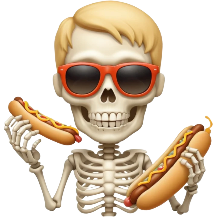 skeleton funky hair eating single hot dog emoji