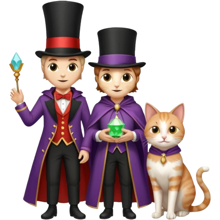 magician couple and their pet cat emoji