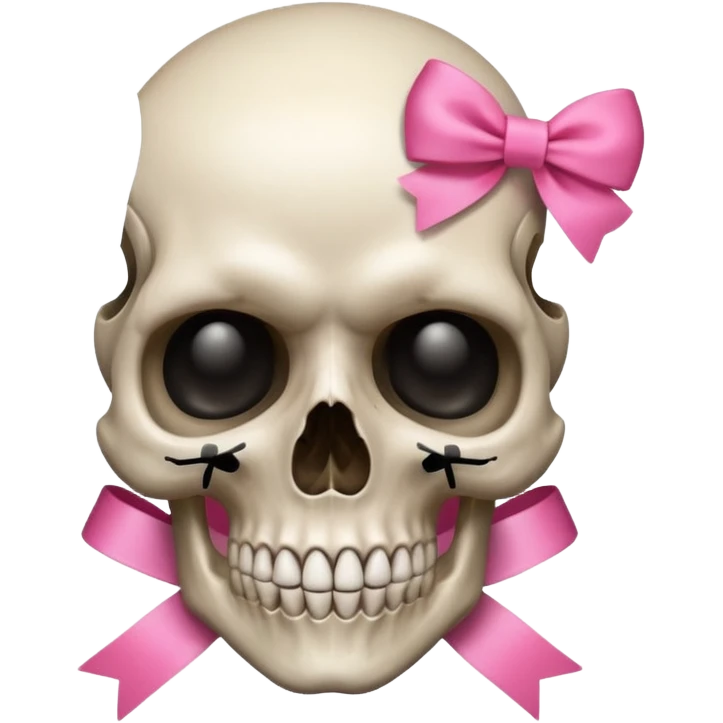 A skull with a small pink ribbon on yhrnside emoji