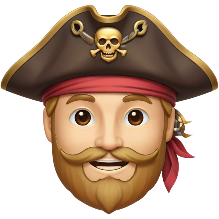 Clash of Clans aesthetic Cheerful Pirate Portrait Emoji, With a bright, confident smile and a relaxed yet adventurous posture, showcasing a stylized, rugged build with a classic pirate hat and a neatly groomed beard, his face in natural skin tone, Simplified yet expressive features, highly detailed, glowing with a soft, luminous maritime radiance, high shine, upbeat and daring, stylized with an air of classic swashbuckler allure, soft glowing outline, capturing the essence of a cheerful pirate ready to chart epic voyages! emoji